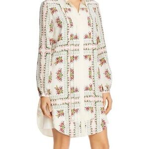 Tory Burch Cream and Pink Floral Long Sleeve Dress